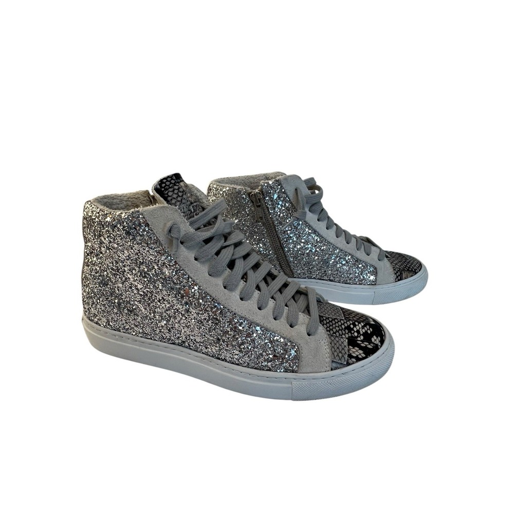 P448 Sneakers Womens 37 (US 6.5)‎ High Top Glitter Snakeskin Lace Skater Grunge